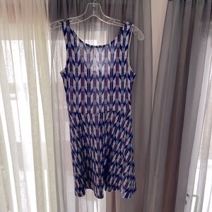 Feather print, fun colored scoop back sun dress